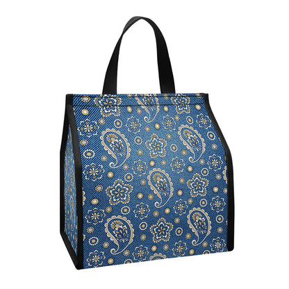 Blue Denim Western Paisley Print Insulated Lunch Tote