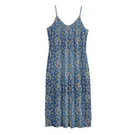 Blue Denim Western Paisley Print Jersey Midi Cami Dress