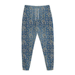 Blue Denim Western Paisley Print Jogger Pants