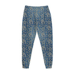 Blue Denim Western Paisley Print Jogger Pants