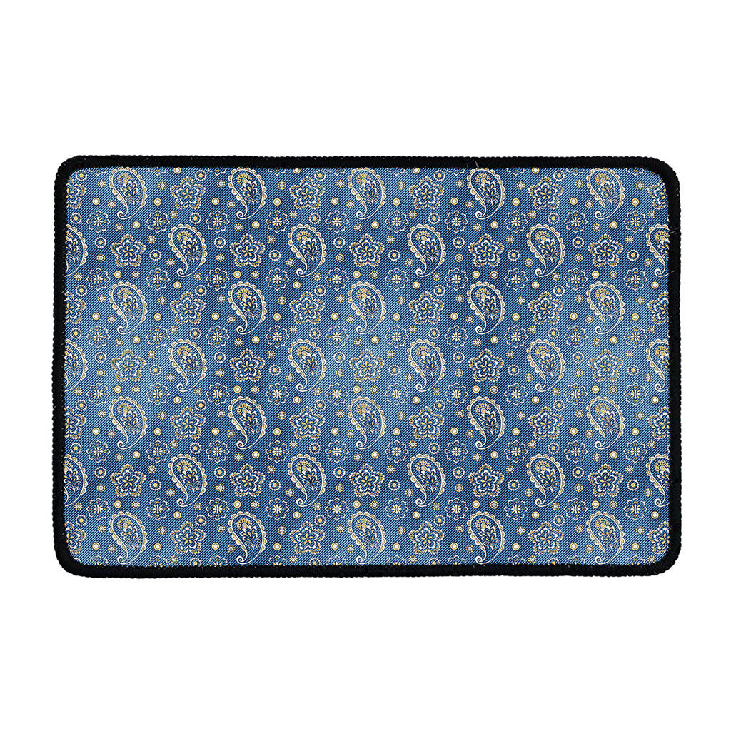 Blue Denim Western Paisley Print Kitchen Mat