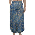 Blue Denim Western Paisley Print Lantern Pants
