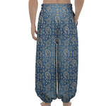 Blue Denim Western Paisley Print Lantern Pants