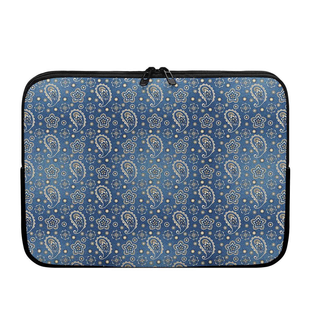 Blue Denim Western Paisley Print Laptop Sleeve