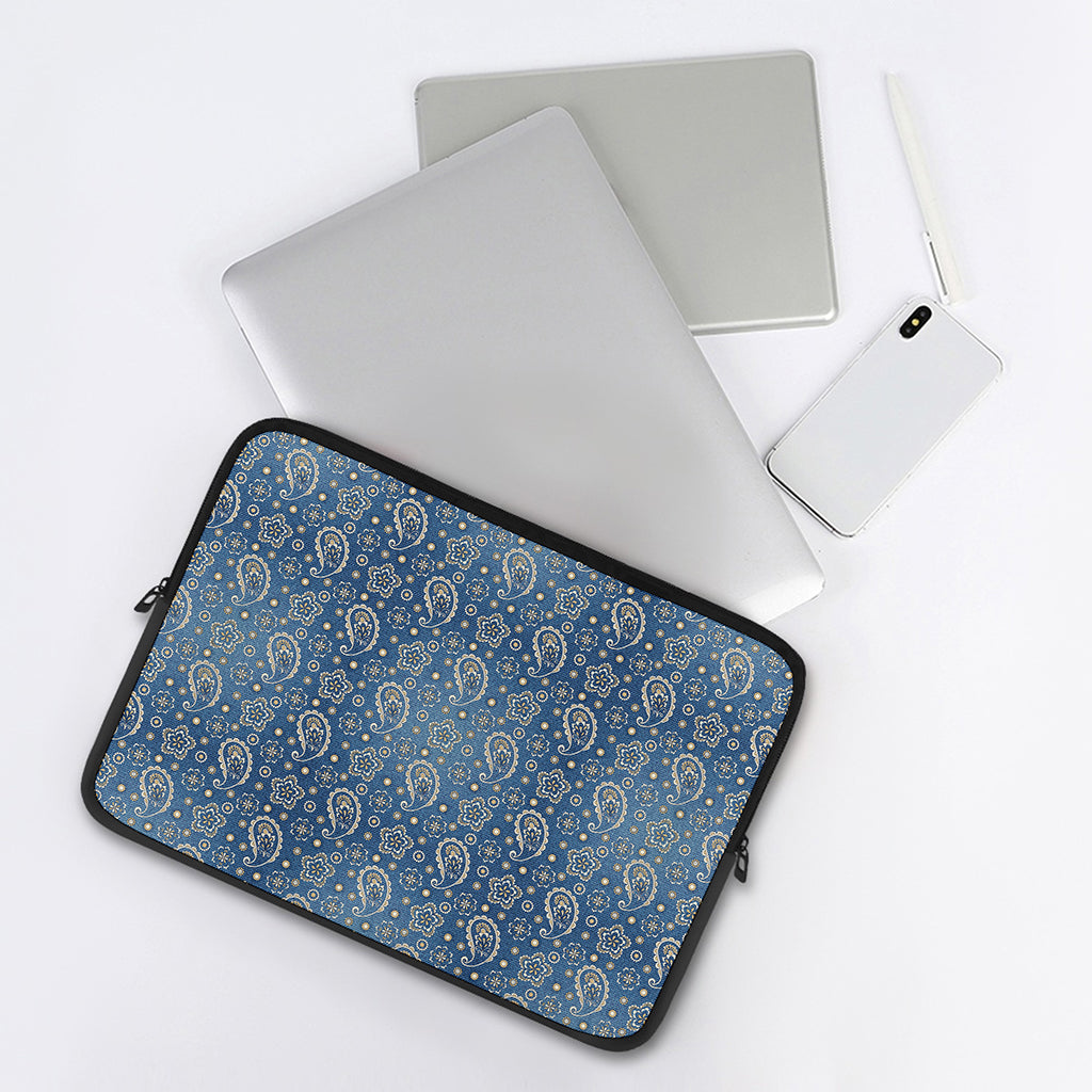 Blue Denim Western Paisley Print Laptop Sleeve