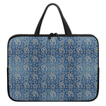 Blue Denim Western Paisley Print Laptop Sleeve With Handle
