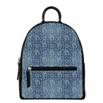 Blue Denim Western Paisley Print Leather Backpack