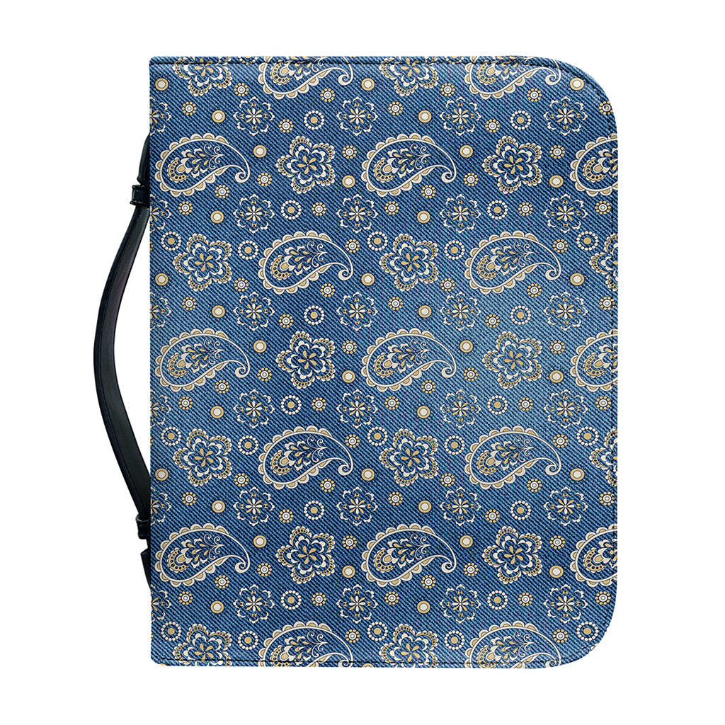 Blue Denim Western Paisley Print Leather Bible Cover