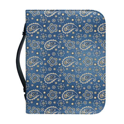 Blue Denim Western Paisley Print Leather Bible Cover