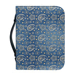 Blue Denim Western Paisley Print Leather Bible Cover