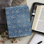 Blue Denim Western Paisley Print Leather Bible Cover