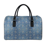 Blue Denim Western Paisley Print Leather Duffle Bag