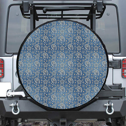 Blue Denim Western Paisley Print Leather Spare Tire Cover