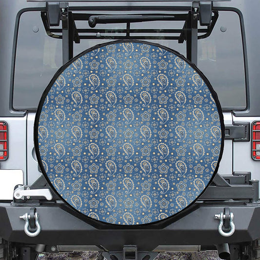 Blue Denim Western Paisley Print Leather Spare Tire Cover