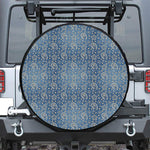 Blue Denim Western Paisley Print Leather Spare Tire Cover