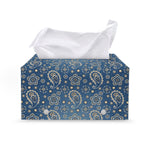 Blue Denim Western Paisley Print Leather Tissue Box Cover
