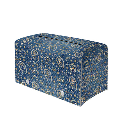 Blue Denim Western Paisley Print Leather Tissue Box Cover