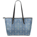 Blue Denim Western Paisley Print Leather Tote Bag With Zipper