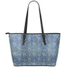 Blue Denim Western Paisley Print Leather Tote Bag