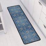 Blue Denim Western Paisley Print Long Kitchen Mat