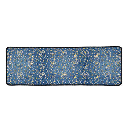 Blue Denim Western Paisley Print Long Kitchen Mat