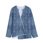 Blue Denim Western Paisley Print Long Sleeve Short Coat