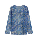 Blue Denim Western Paisley Print Long Sleeve Short Coat