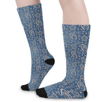 Blue Denim Western Paisley Print Long Socks