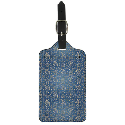 Blue Denim Western Paisley Print Luggage Tag