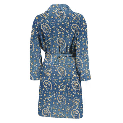 Blue Denim Western Paisley Print Men's Bathrobe