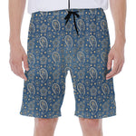 Blue Denim Western Paisley Print Men's Beach Shorts