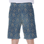 Blue Denim Western Paisley Print Men's Beach Shorts
