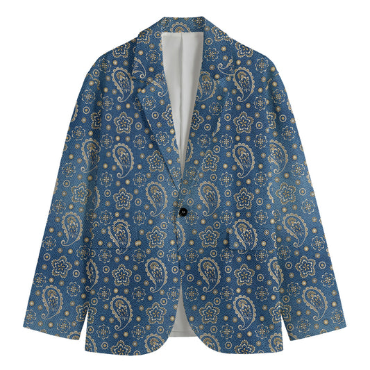 Blue Denim Western Paisley Print Men's Blazer