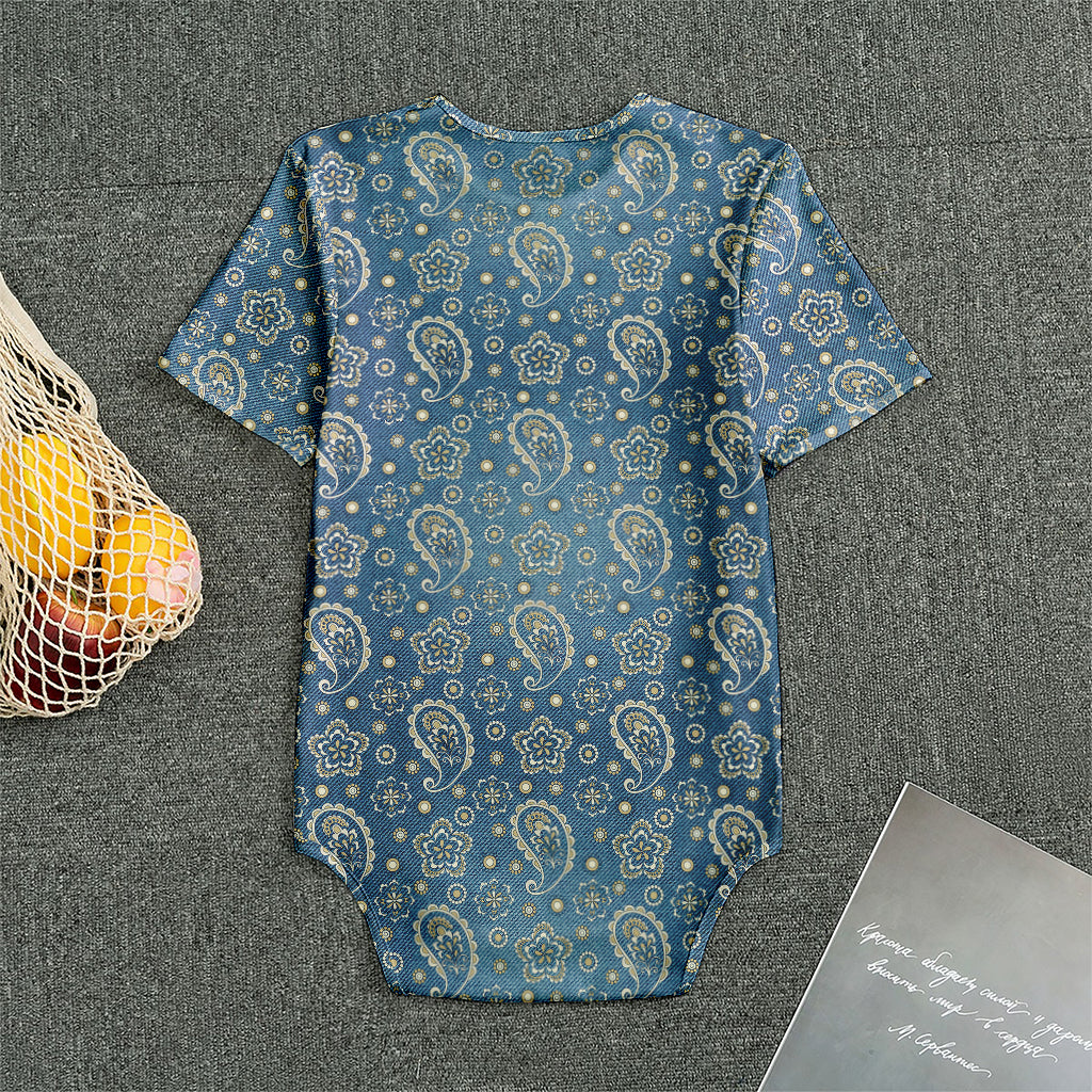 Blue Denim Western Paisley Print Men's Bodysuit