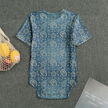 Blue Denim Western Paisley Print Men's Bodysuit