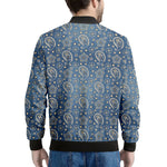 Blue Denim Western Paisley Print Men's Bomber Jacket