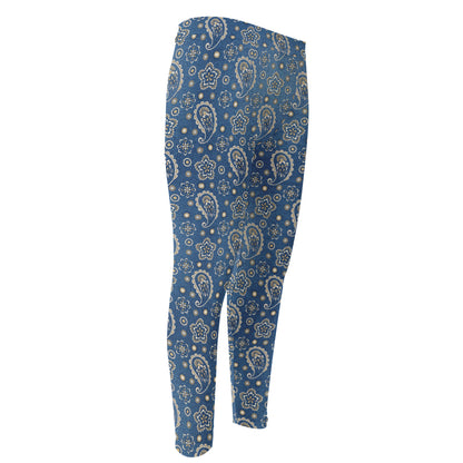 Blue Denim Western Paisley Print Men's Compression Pants