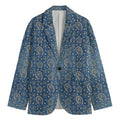 Blue Denim Western Paisley Print Men's Cotton Blazer