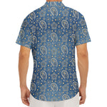 Blue Denim Western Paisley Print Men's Deep V-Neck Shirt