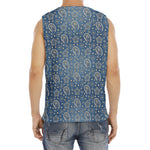 Blue Denim Western Paisley Print Men's Fitness Tank Top