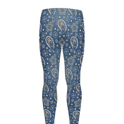 Blue Denim Western Paisley Print Men's leggings