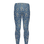 Blue Denim Western Paisley Print Men's leggings