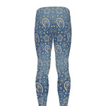 Blue Denim Western Paisley Print Men's leggings