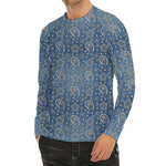 Blue Denim Western Paisley Print Men's Long Sleeve Rash Guard
