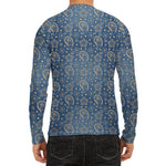 Blue Denim Western Paisley Print Men's Long Sleeve Rash Guard