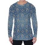 Blue Denim Western Paisley Print Men's Long Sleeve T-Shirt