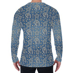 Blue Denim Western Paisley Print Men's Long Sleeve T-Shirt