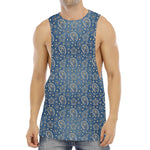 Blue Denim Western Paisley Print Men's Muscle Tank Top
