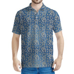 Blue Denim Western Paisley Print Men's Polo Shirt