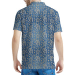 Blue Denim Western Paisley Print Men's Polo Shirt